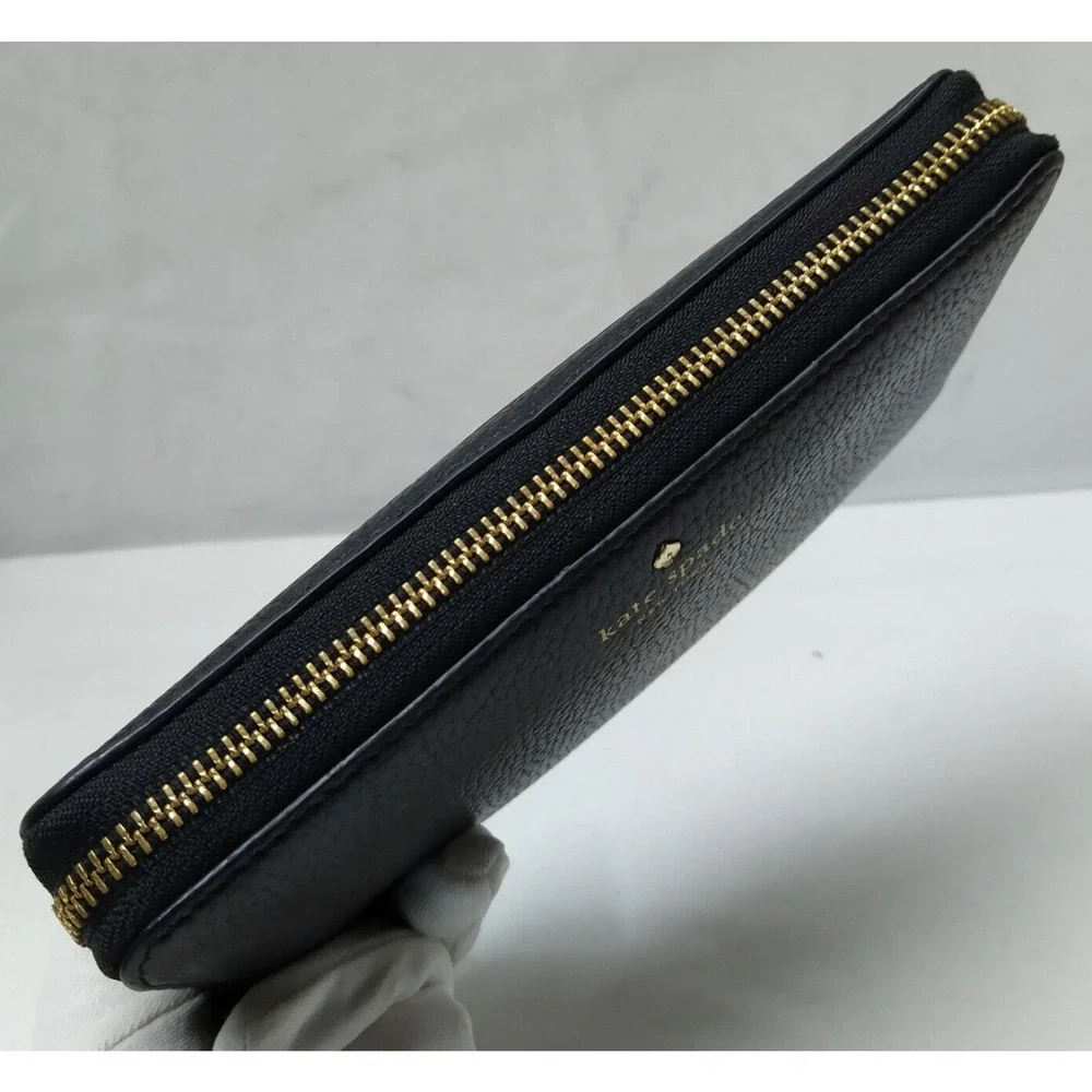 Kate Spade New York Black Pebbled Zip Around Credit Card Long Wallet